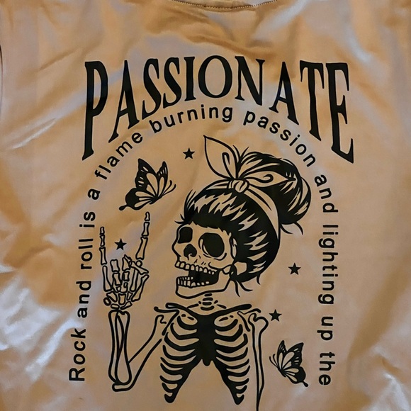 Passionate Graphic Tee with Skeleton and Butterflies - Picture 1 of 5